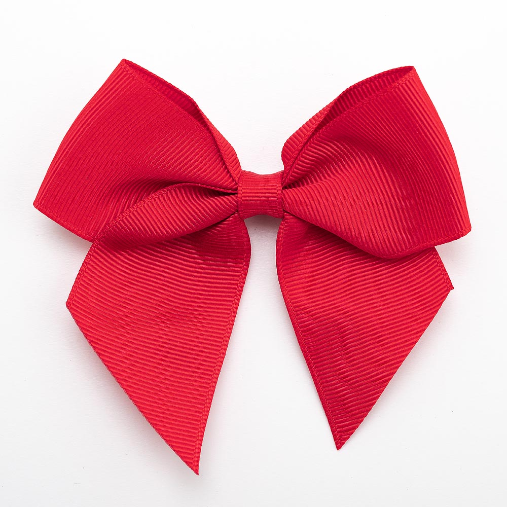 Red 10cm self-adhesive grosgrain ribbon bow on a white background