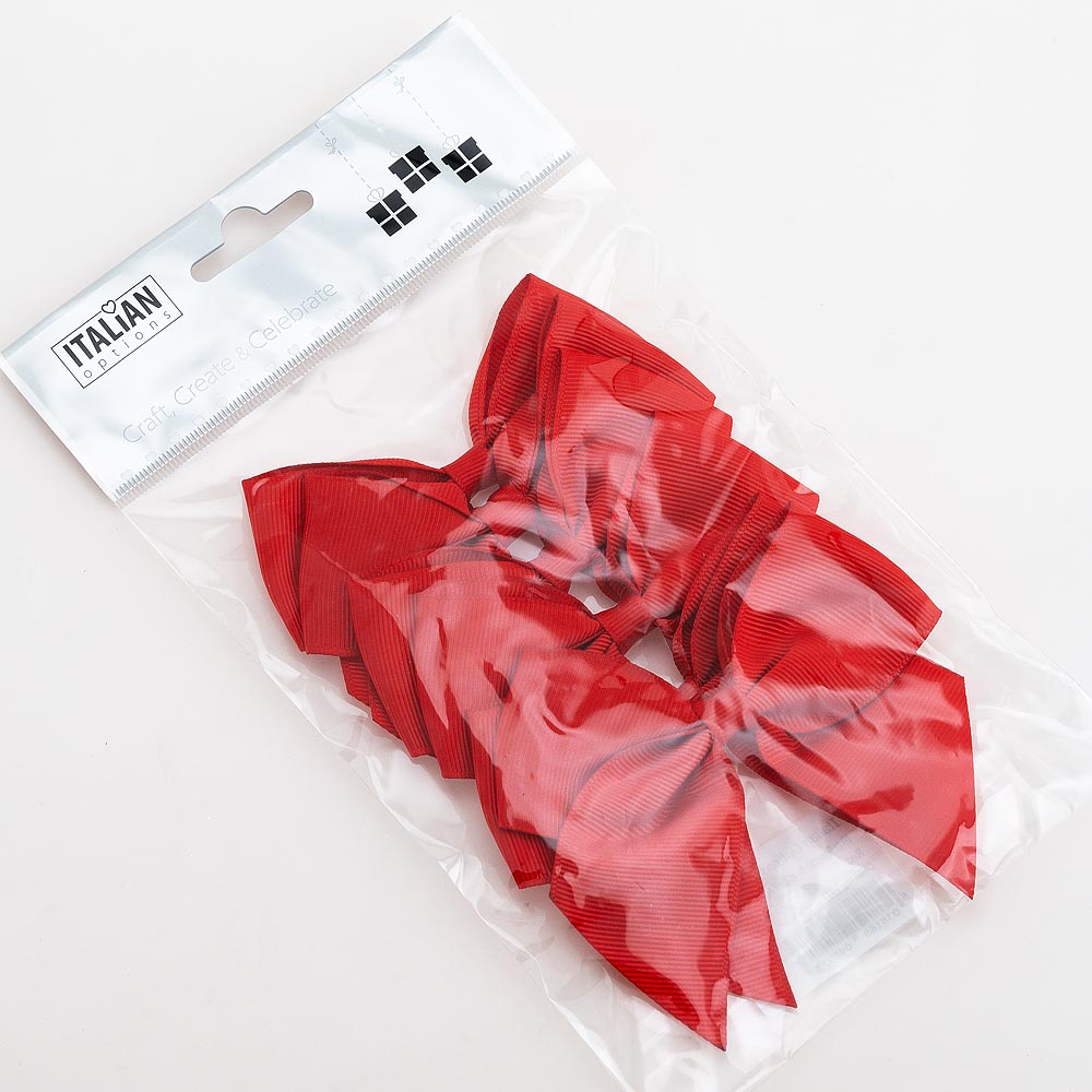 Pack of six red 10cm self-adhesive grosgrain ribbon bows
