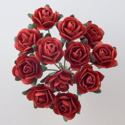 Red 15mm wired paper tea roses