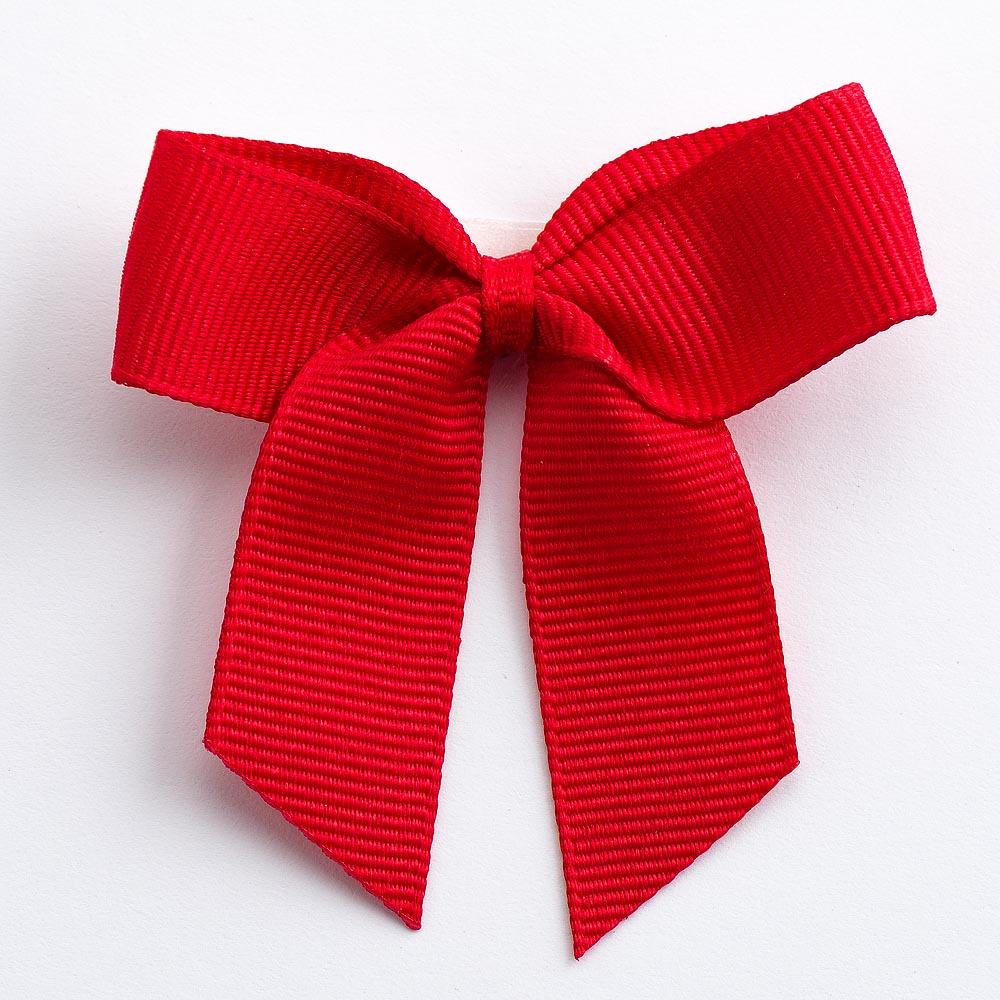 Red 5cm self-adhesive grosgrain ribbon bow on a white background