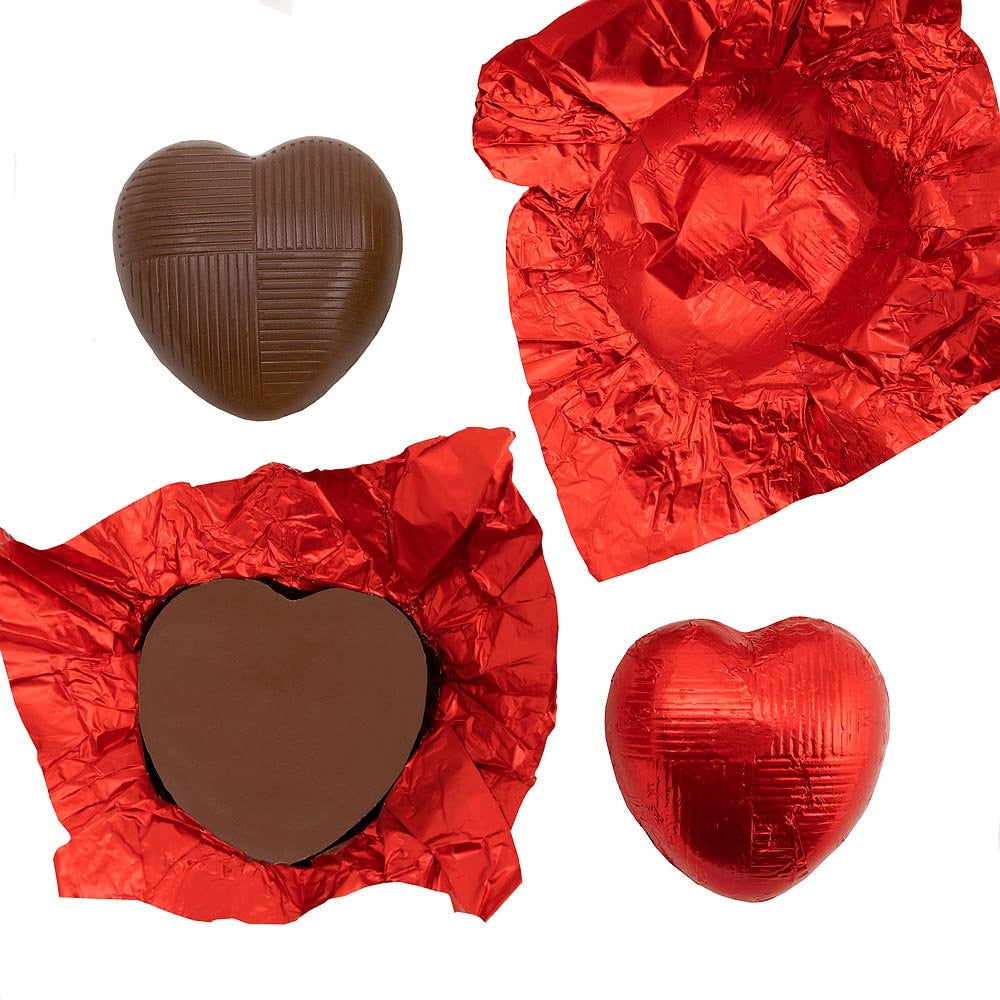 Red foil wrapped heart chocolate with Belgian milk chocolate heart