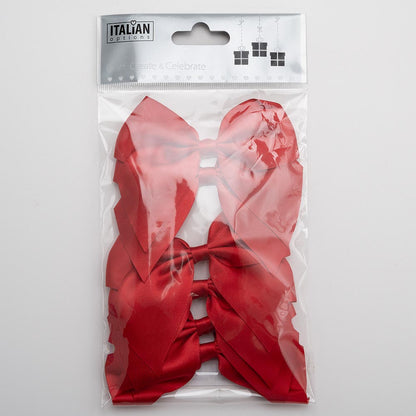 Pack of six red 10cm self-adhesive satin gift bows
