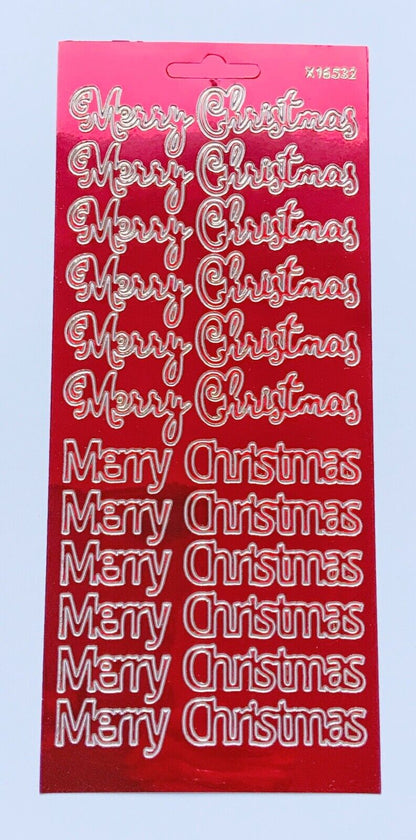 Red Merry Christmas mirror peel off stickers for card making