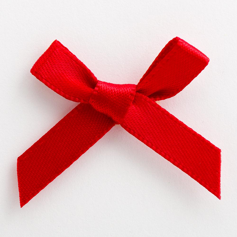 Red mini satin ribbon bow made from 6mm ribbon, approximately 3cm wide