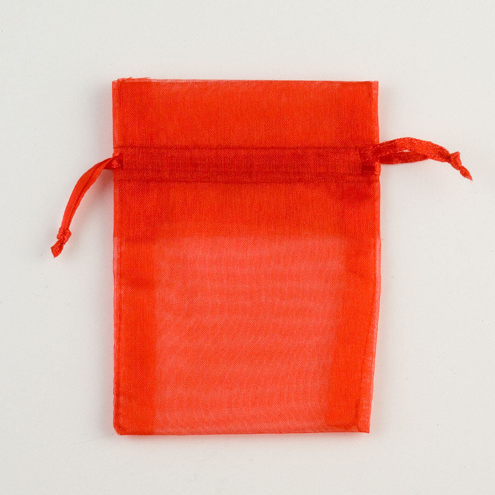 Red small organza wedding favour bag measuring 7.5 x 10cm