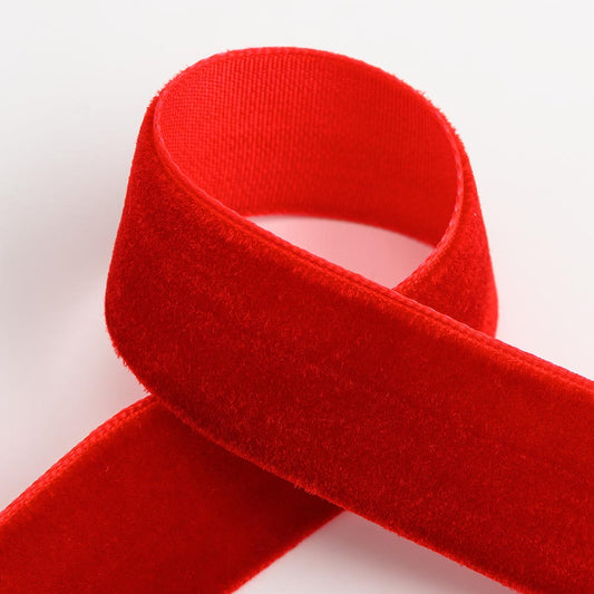 Red single-face velvet ribbon in 9mm, 16mm and 25mm widths
