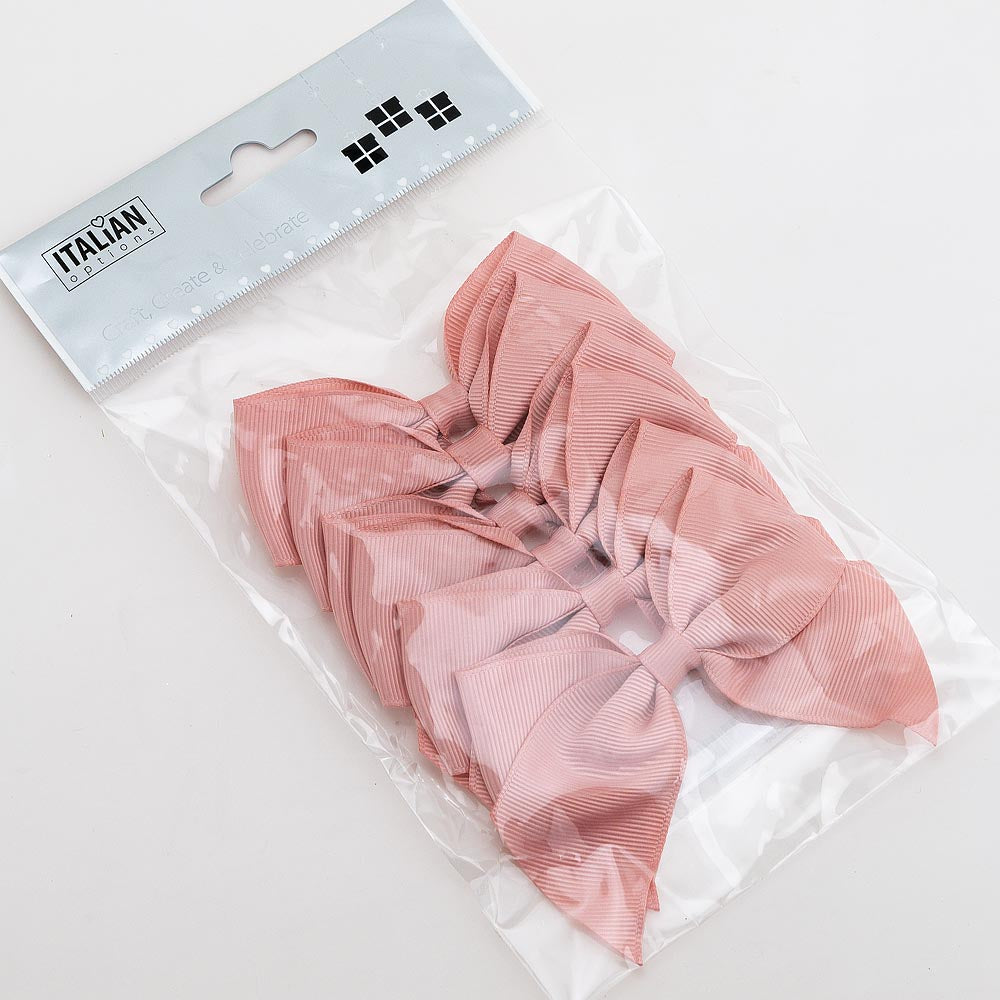 Pack of six rose gold 10cm self-adhesive grosgrain ribbon bows