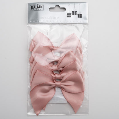 Pack of six rose gold 10cm self-adhesive satin gift bows