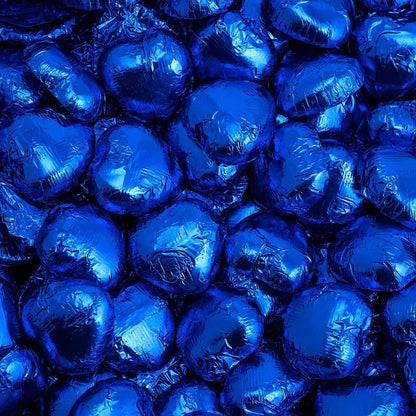 Royal blue foil wrapped heart chocolate with Belgian milk chocolate heart