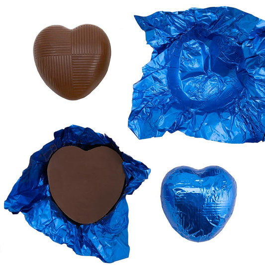 Royal blue foil heart chocolates for wedding favours and table settings