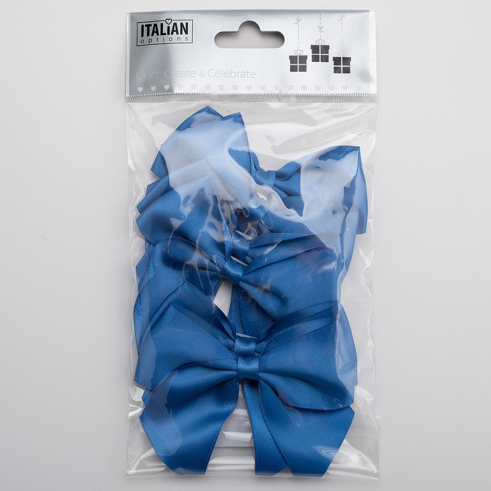 Pack of six royal blue 10cm self-adhesive satin gift bows