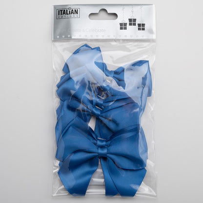 Pack of six royal blue 10cm self-adhesive satin gift bows