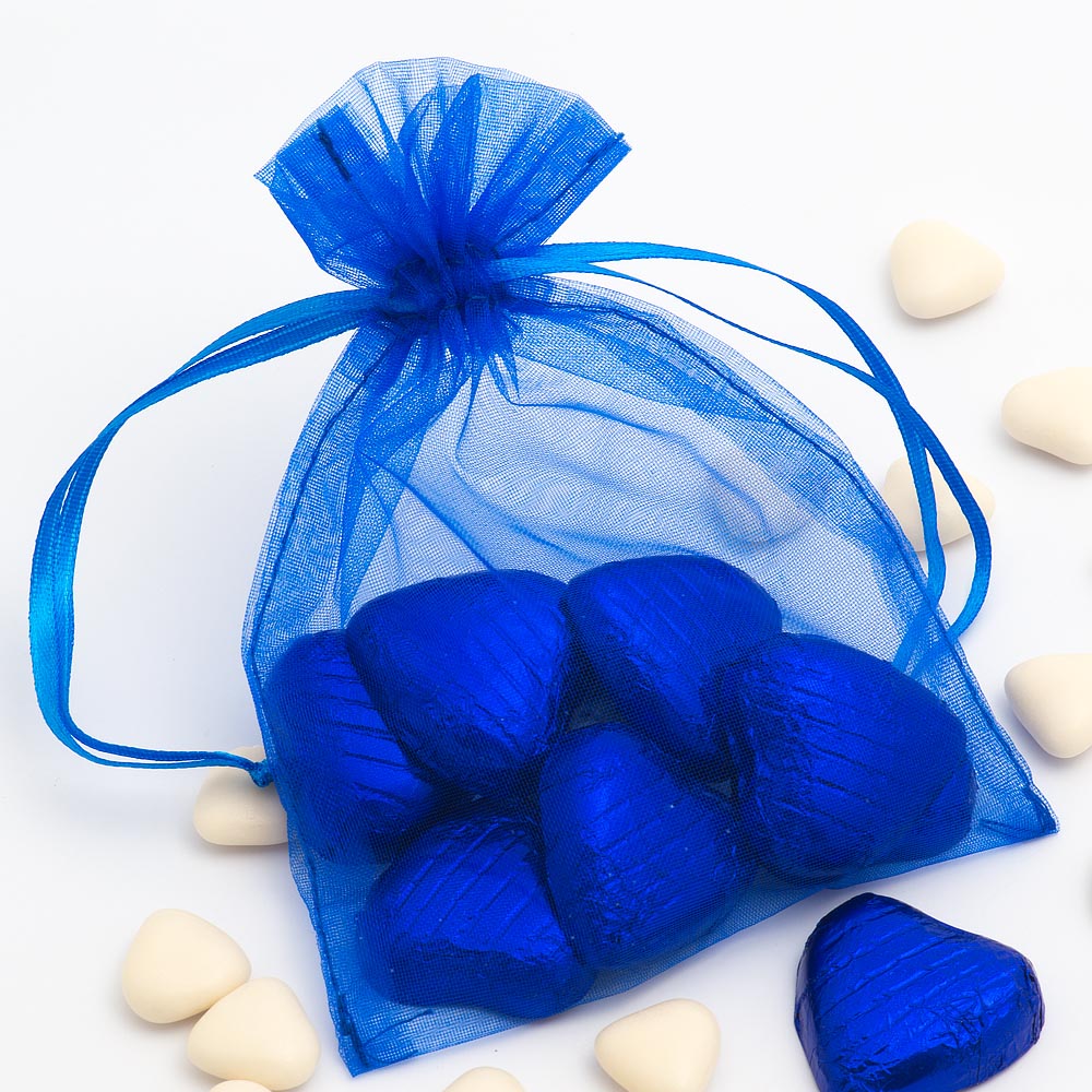 Royal Blue organza wedding favour bag filled with sweets