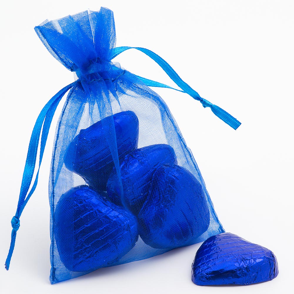 Royal Blue organza wedding favour bag filled with sweets