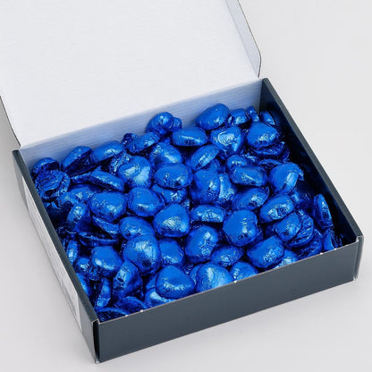 Royal blue foil wedding favour chocolates for table decor