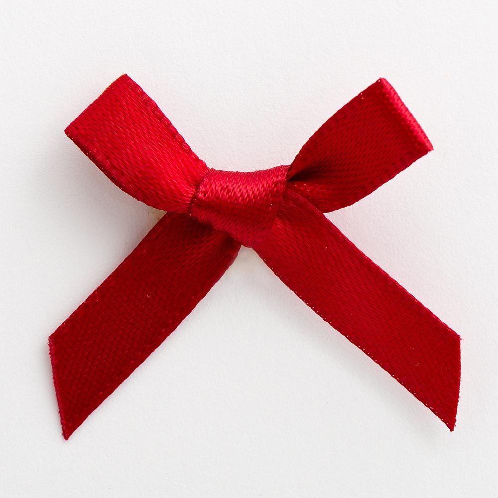 Ruby mini satin ribbon bow made from 6mm ribbon, approximately 3cm wide