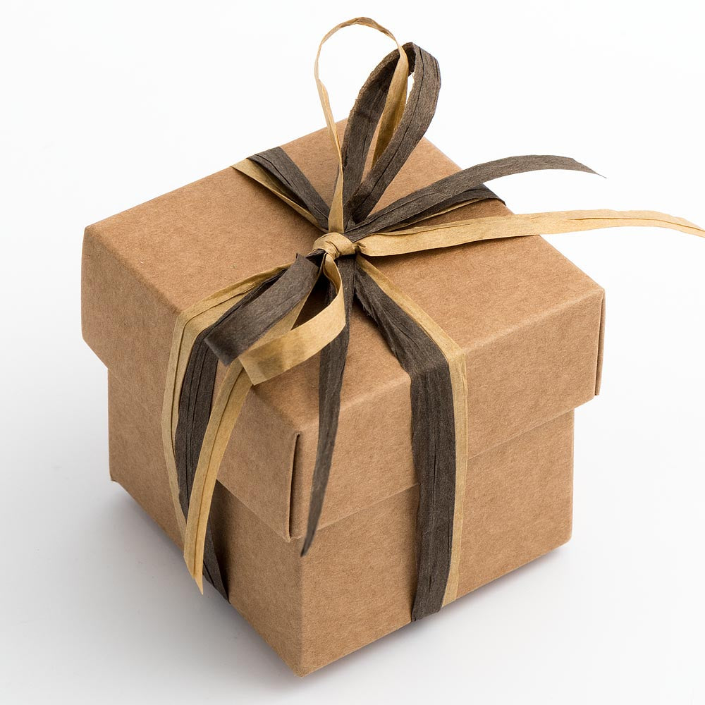 Rustic Kraft square wedding favour box with separate lid, 50mm