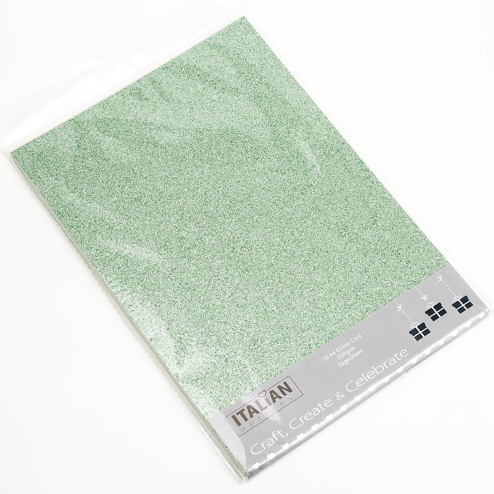 Sage Green A4 non-shed glitter card sheets for creating handmade wedding invitations and craft projects