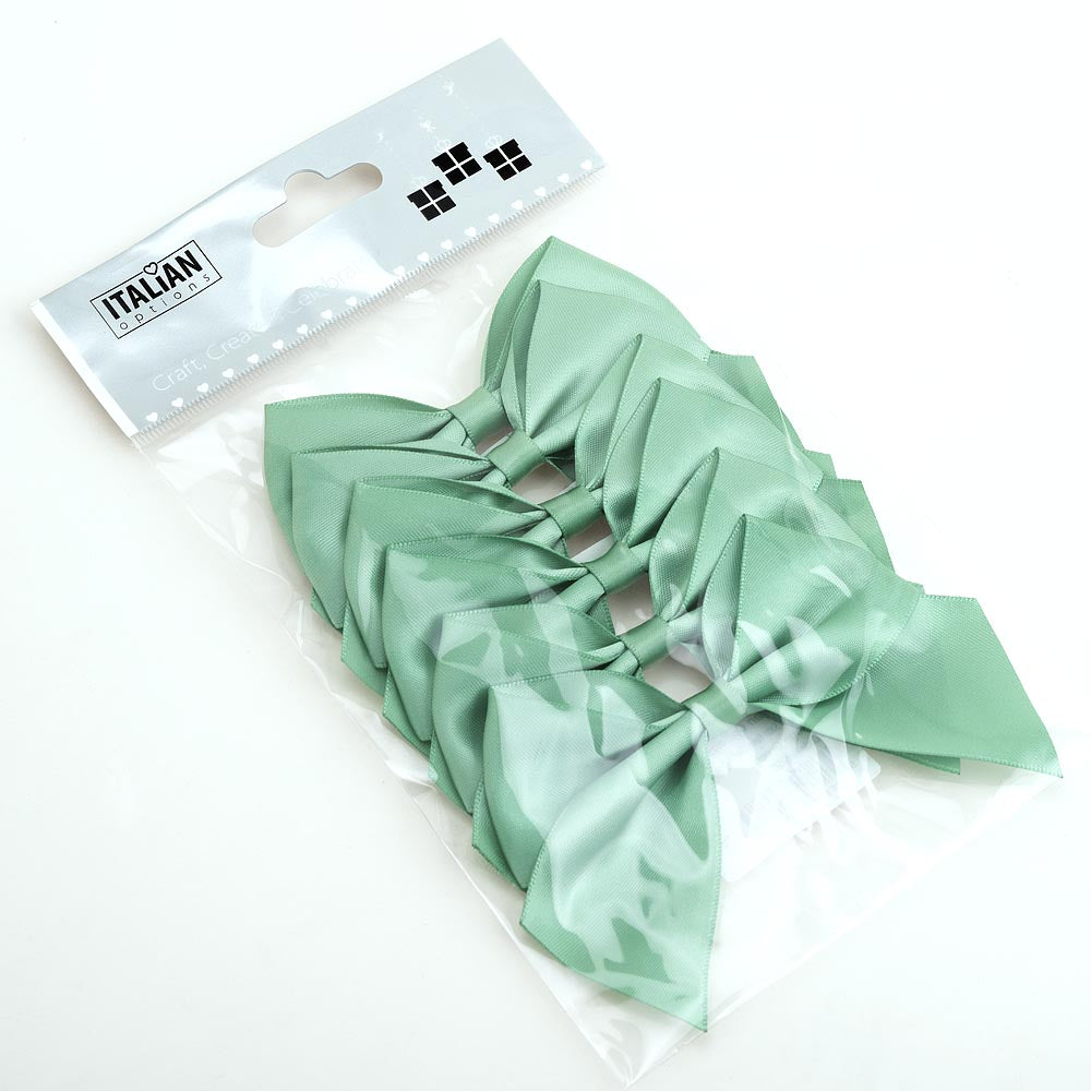Pack of six sage green 10cm self-adhesive satin gift bows