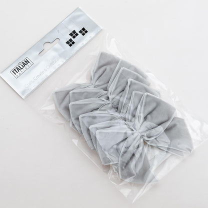 Pack of six silver 10cm self-adhesive velvet gift bows