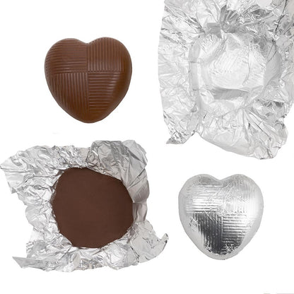 Silver foil wrapped heart chocolate with Belgian milk chocolate heart