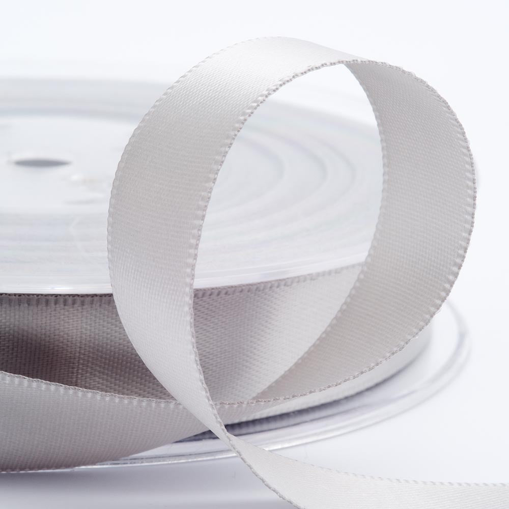 Silver double-sided satin ribbon available in widths from 3mm to 50mm