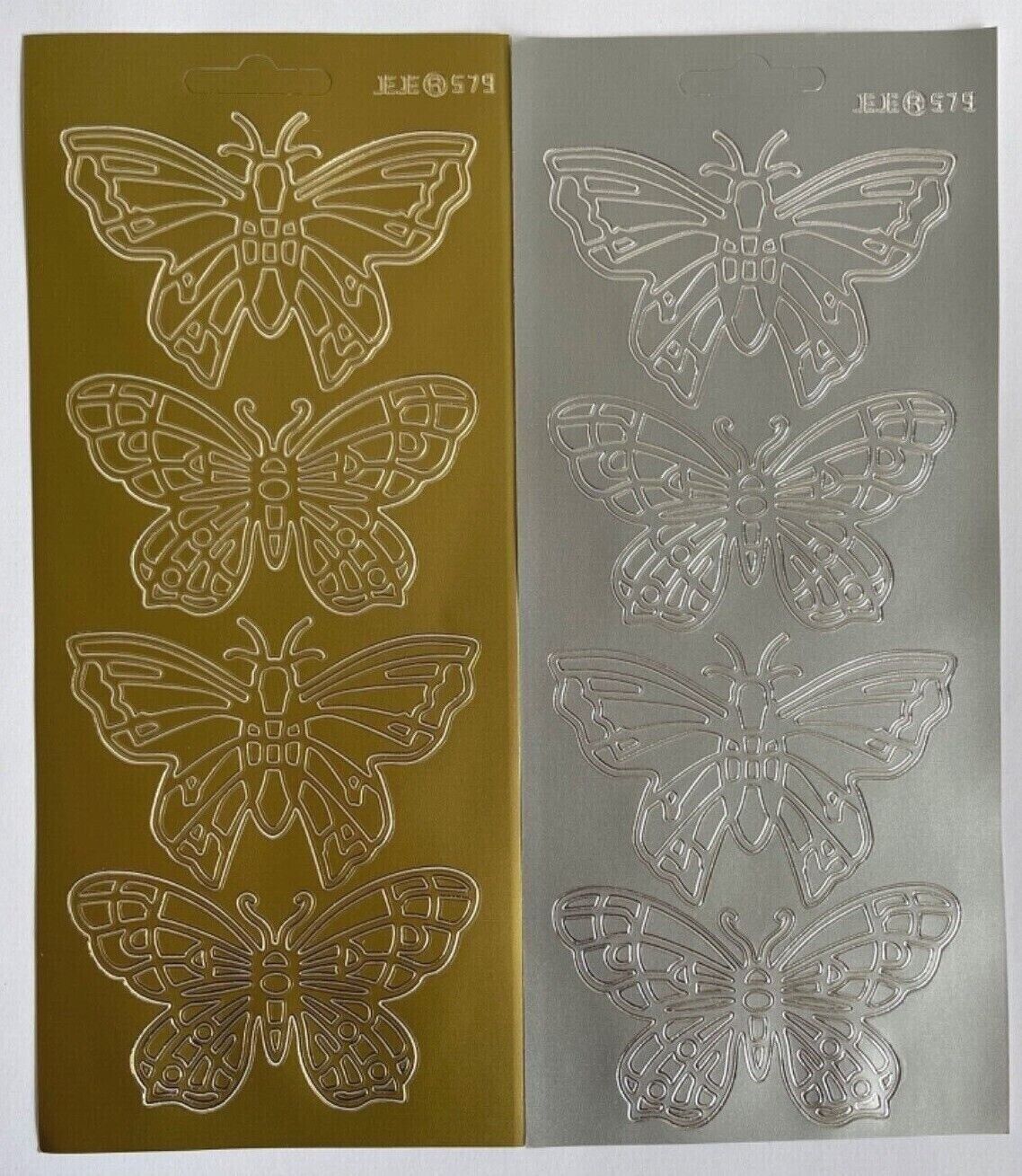 Large butterfly outline peel off sticker sheet in gold and silver