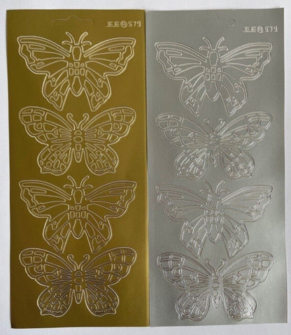 Large butterfly outline peel off sticker sheet in gold and silver