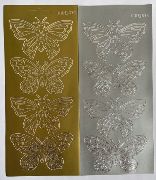 Large butterfly outline peel off sticker sheet in gold and silver
