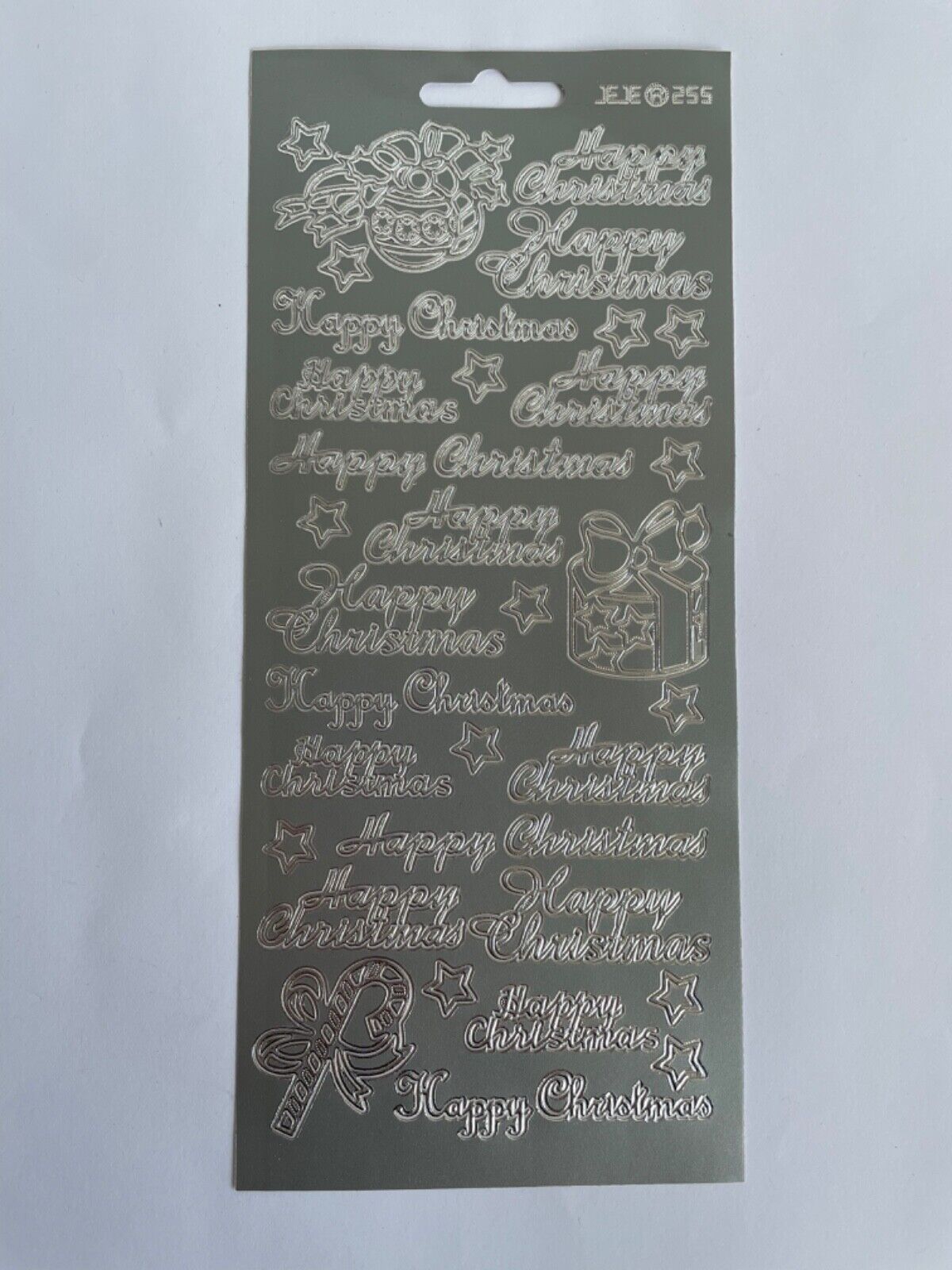 Full silver JEJE Happy Christmas peel off sticker sheet for card making