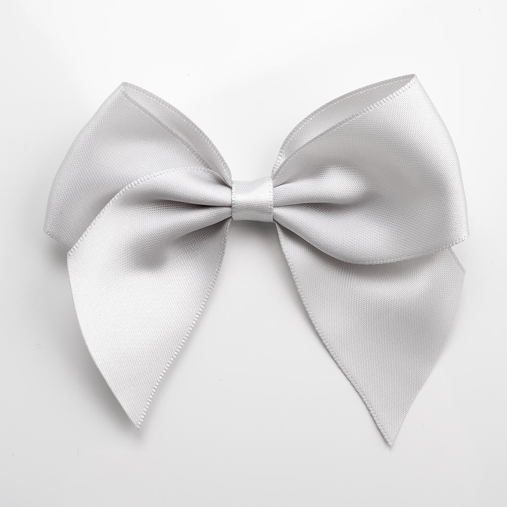 Silver 10cm large satin gift bow with self-adhesive backing