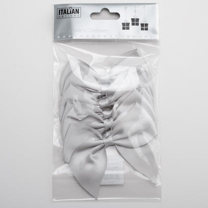 Pack of six silver 10cm self-adhesive satin gift bows
