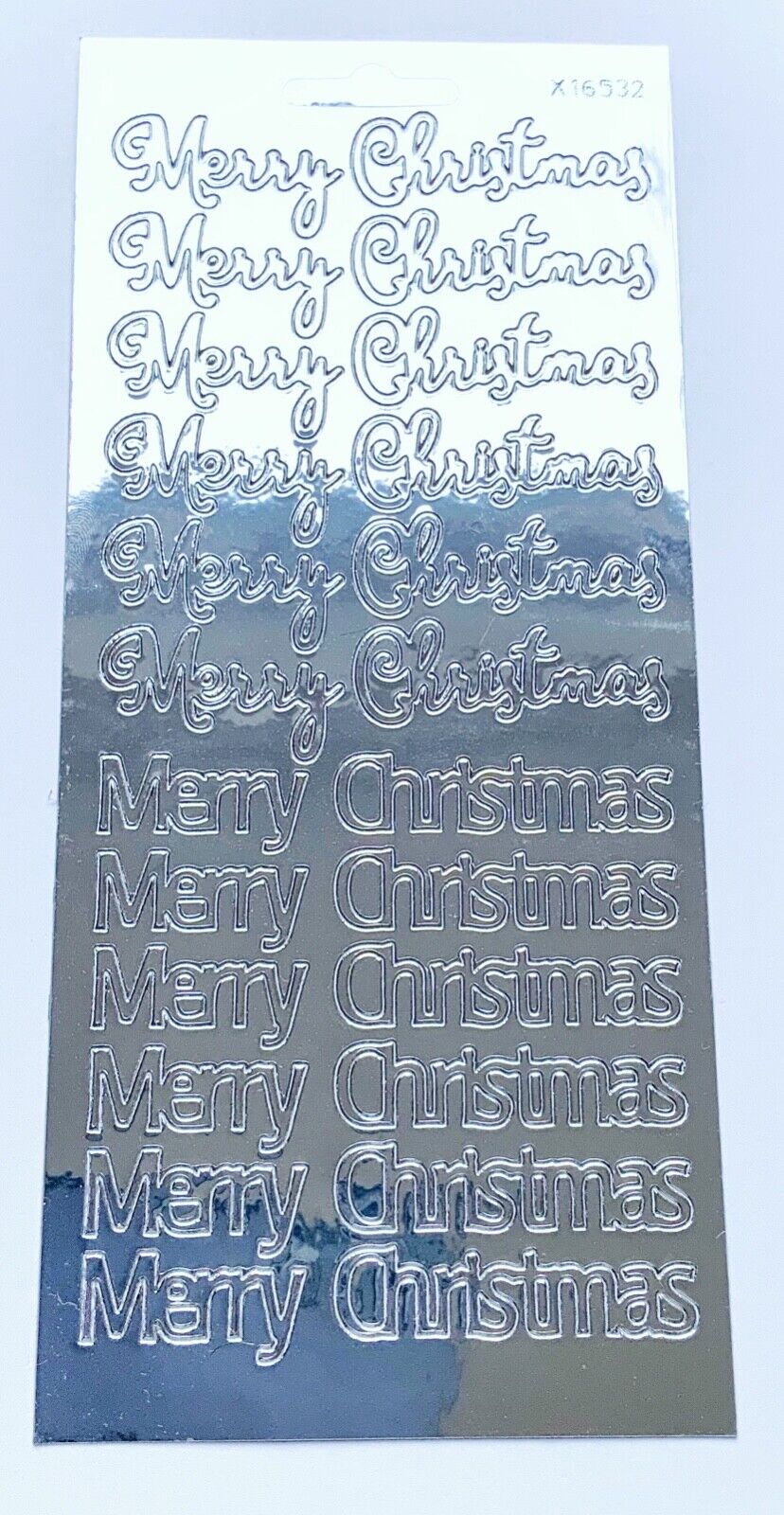 Silver Merry Christmas mirror peel off sticker sheet for card making