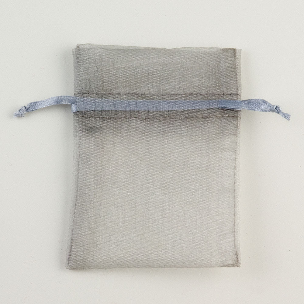 Silver small organza wedding favour bag measuring 7.5 x 10cm