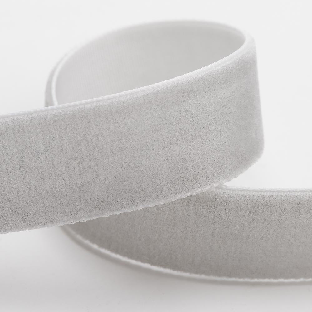 Silver single-face velvet ribbon in 9mm, 16mm and 25mm widths