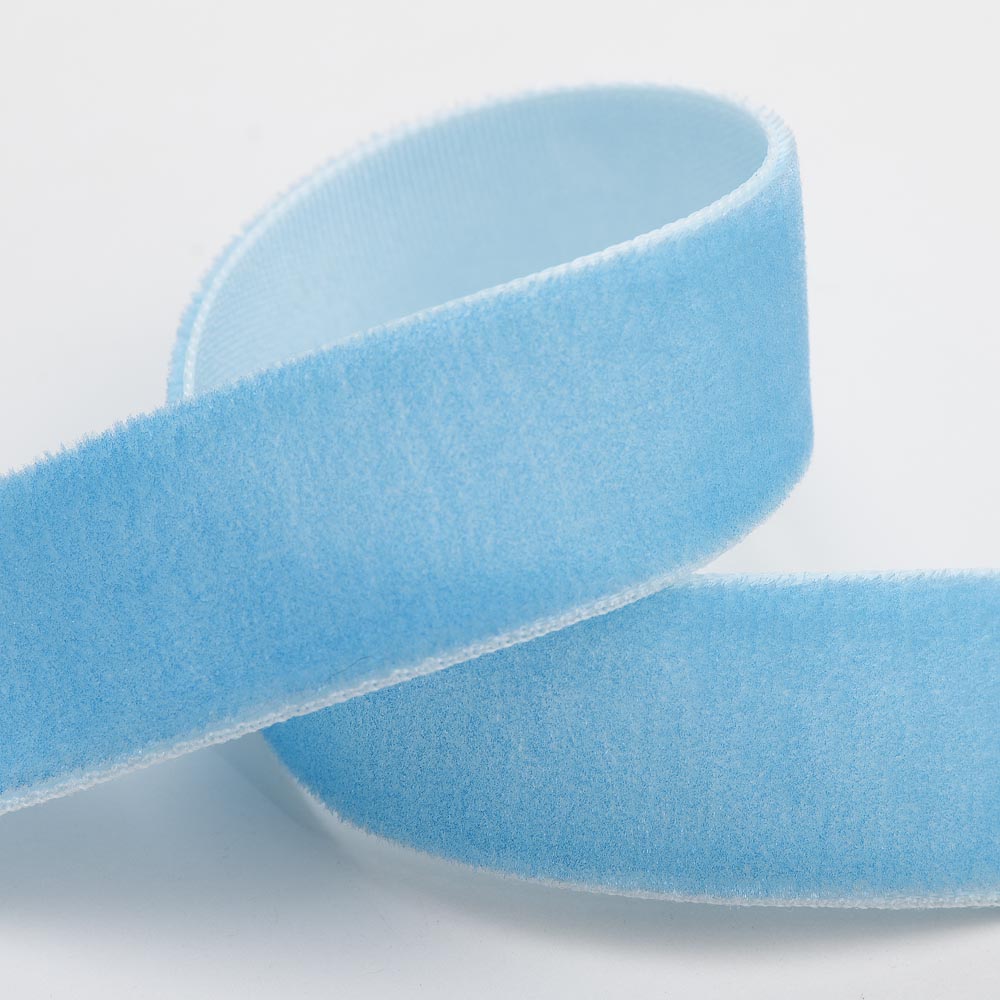 Soft Blue single-face velvet ribbon in 9mm, 16mm and 25mm widths