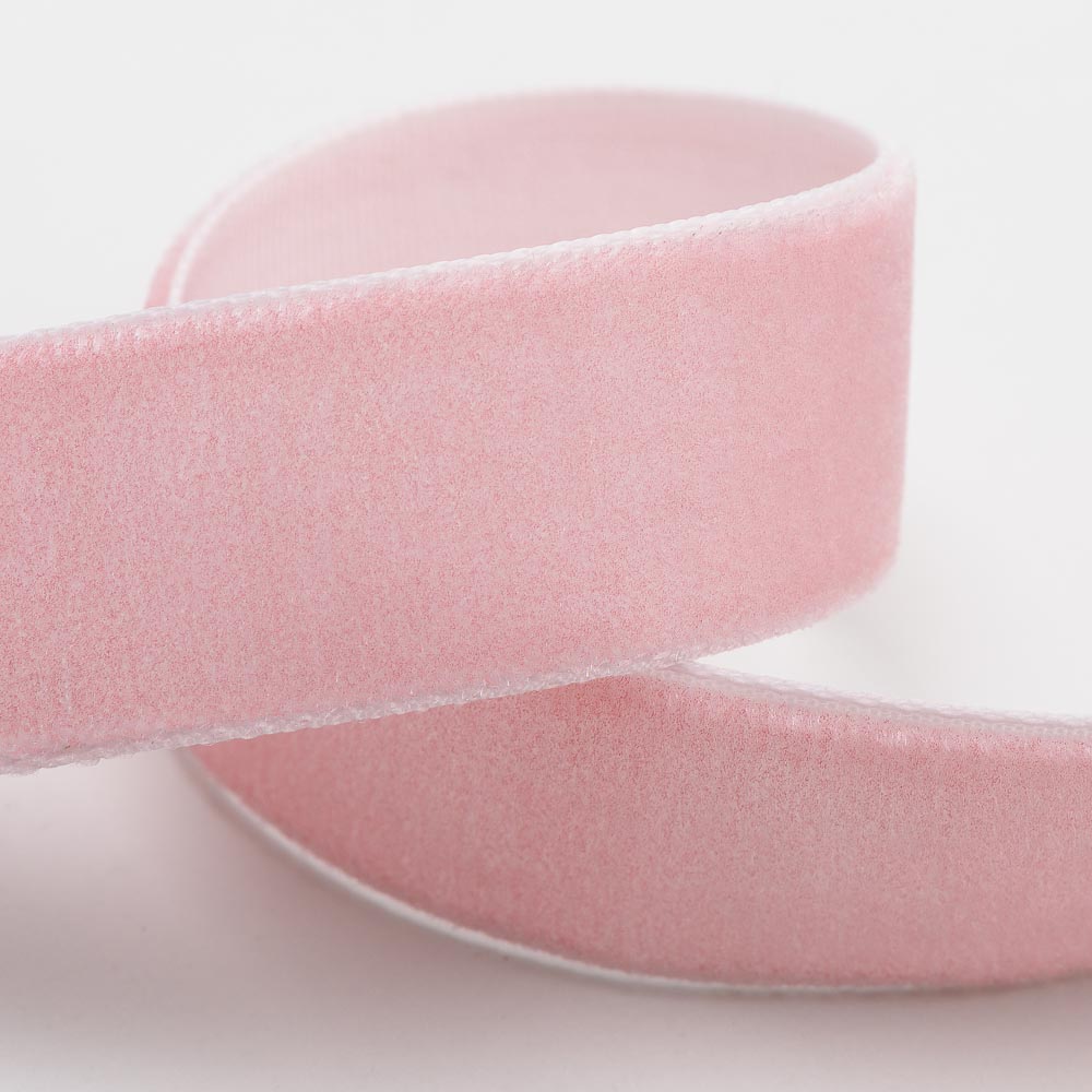 Soft Pink single-face velvet ribbon in 9mm, 16mm and 25mm widths