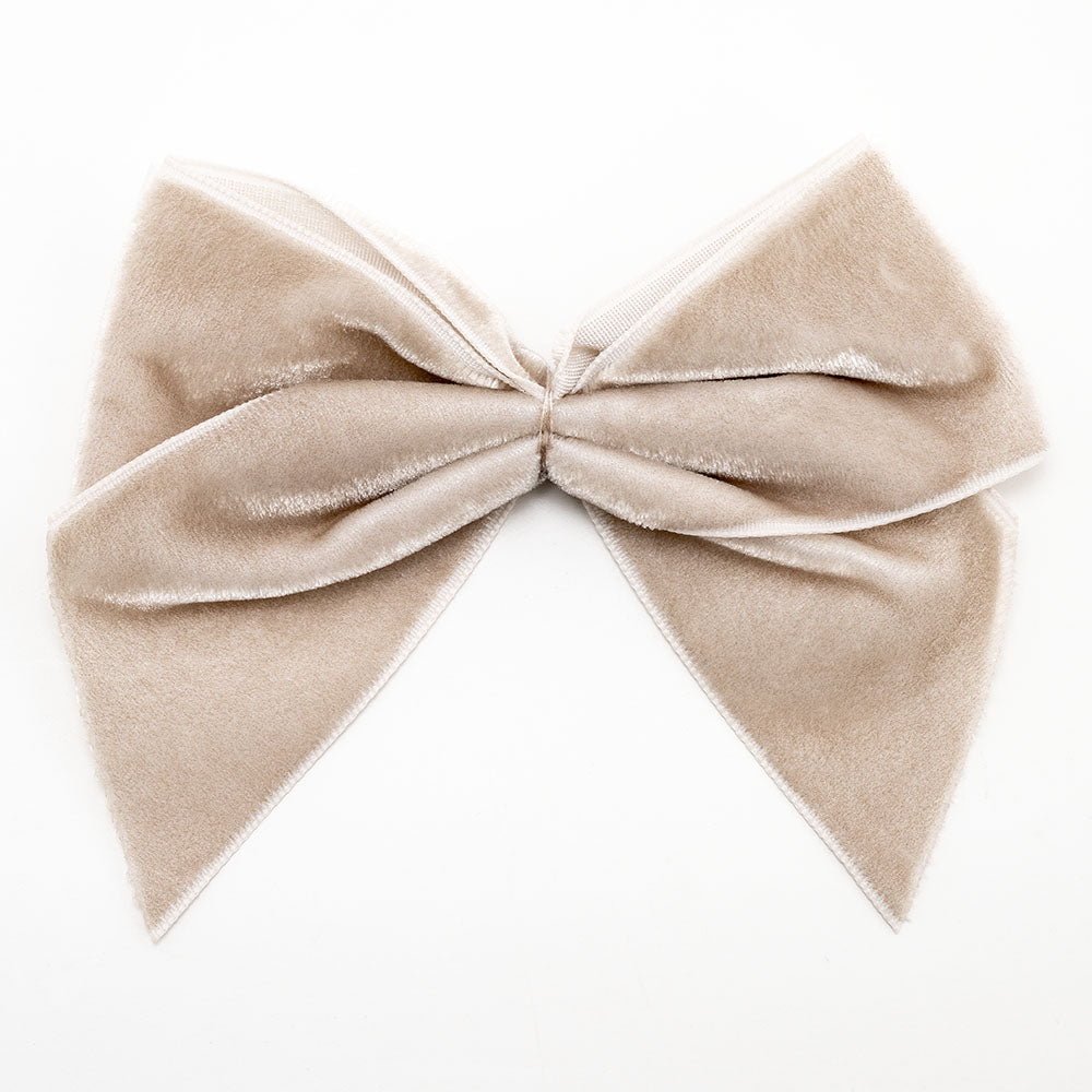 Taupe 10cm large self-adhesive velvet ribbon bow on a white background