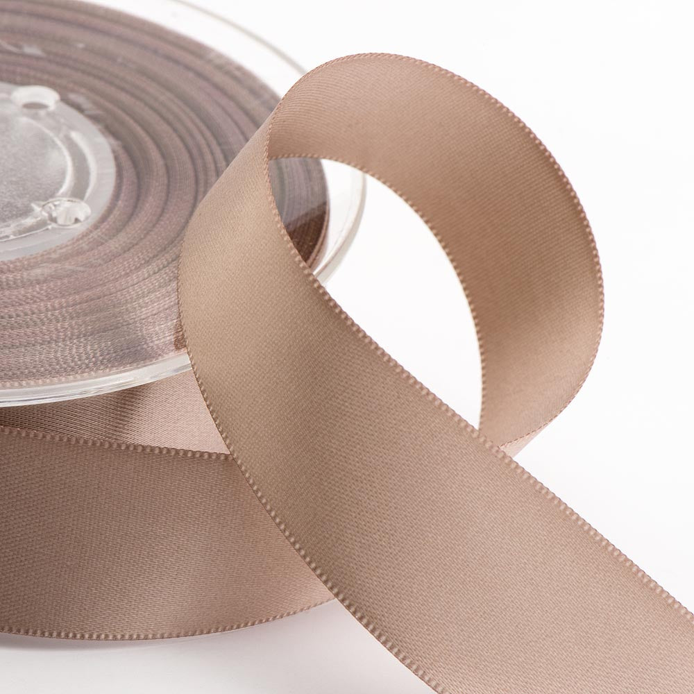 Taupe double-sided satin ribbon available in widths from 3mm to 50mm
