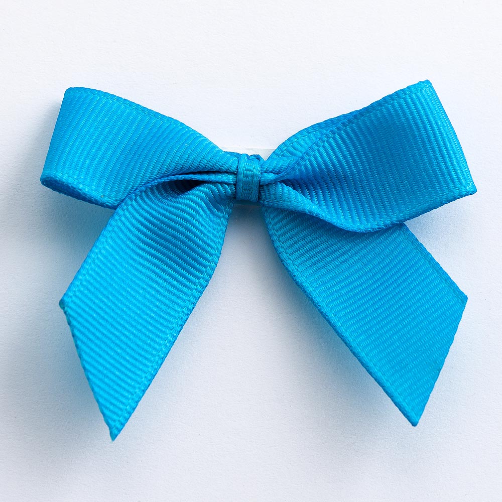 Turquoise 5cm self-adhesive grosgrain ribbon bow on a white background