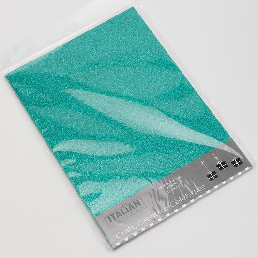 Turquoise A4 non-shed glitter card sheets for creating handmade wedding invitations and craft projects