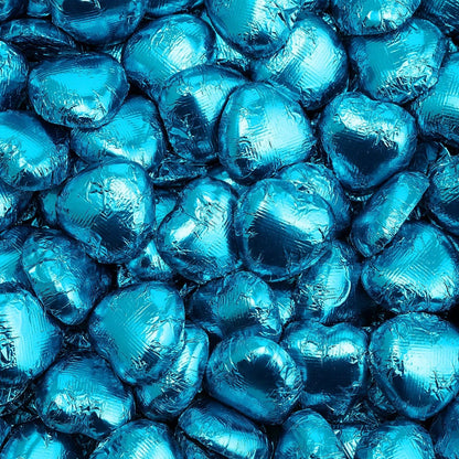 Turquoise foil wrapped heart chocolate with Belgian milk chocolate heart