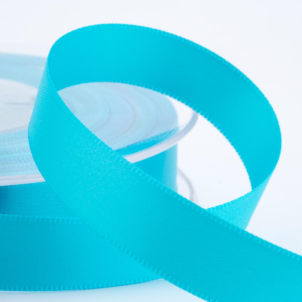 Turquoise double-sided satin ribbon available in widths from 3mm to 50mm