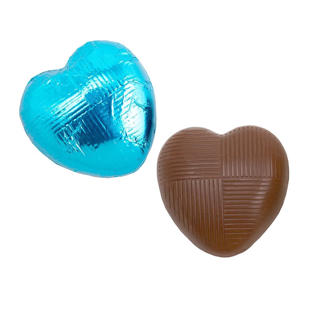 Turquoise foil Belgian chocolate heart wedding favours