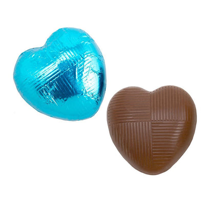 Turquoise foil Belgian chocolate heart wedding favours