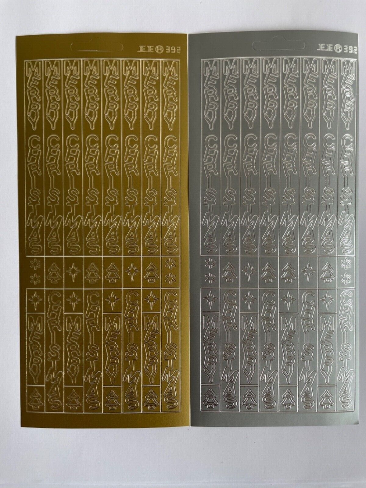 Gold and silver vertical Merry Christmas peel off sticker sheets