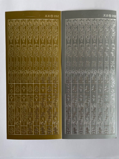 Gold and silver vertical Merry Christmas peel off sticker sheets