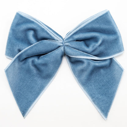 Vintage Blue 10cm large self-adhesive velvet ribbon bow on a white background