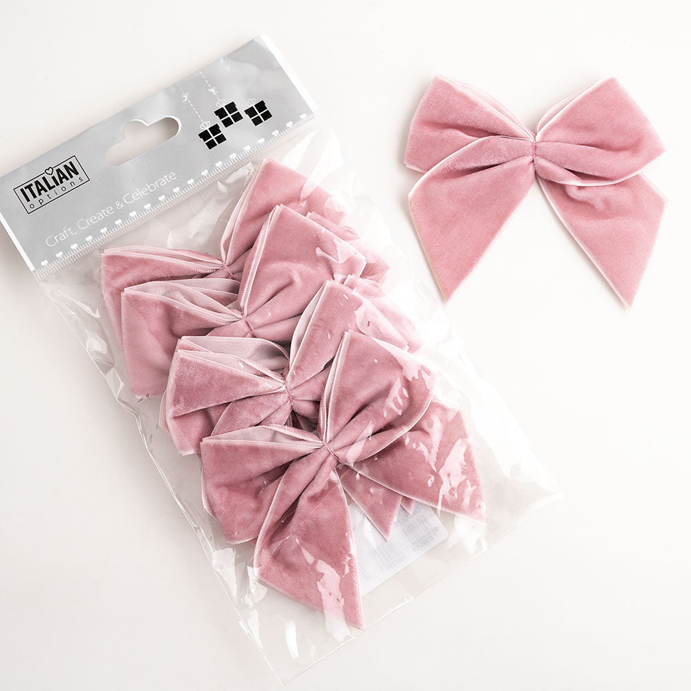 Pack of six vintage pink 10cm self-adhesive velvet gift bows