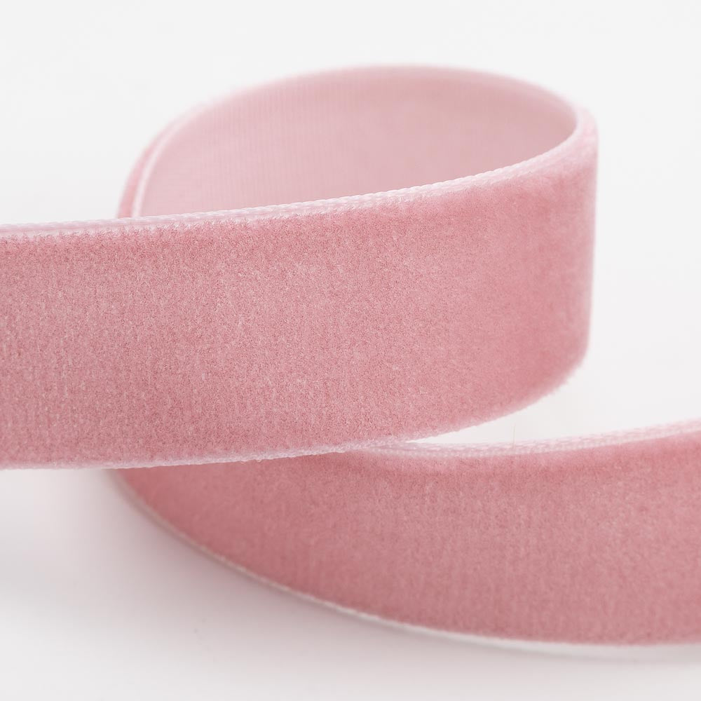 Vintage Pink single-face velvet ribbon in 9mm, 16mm and 25mm widths